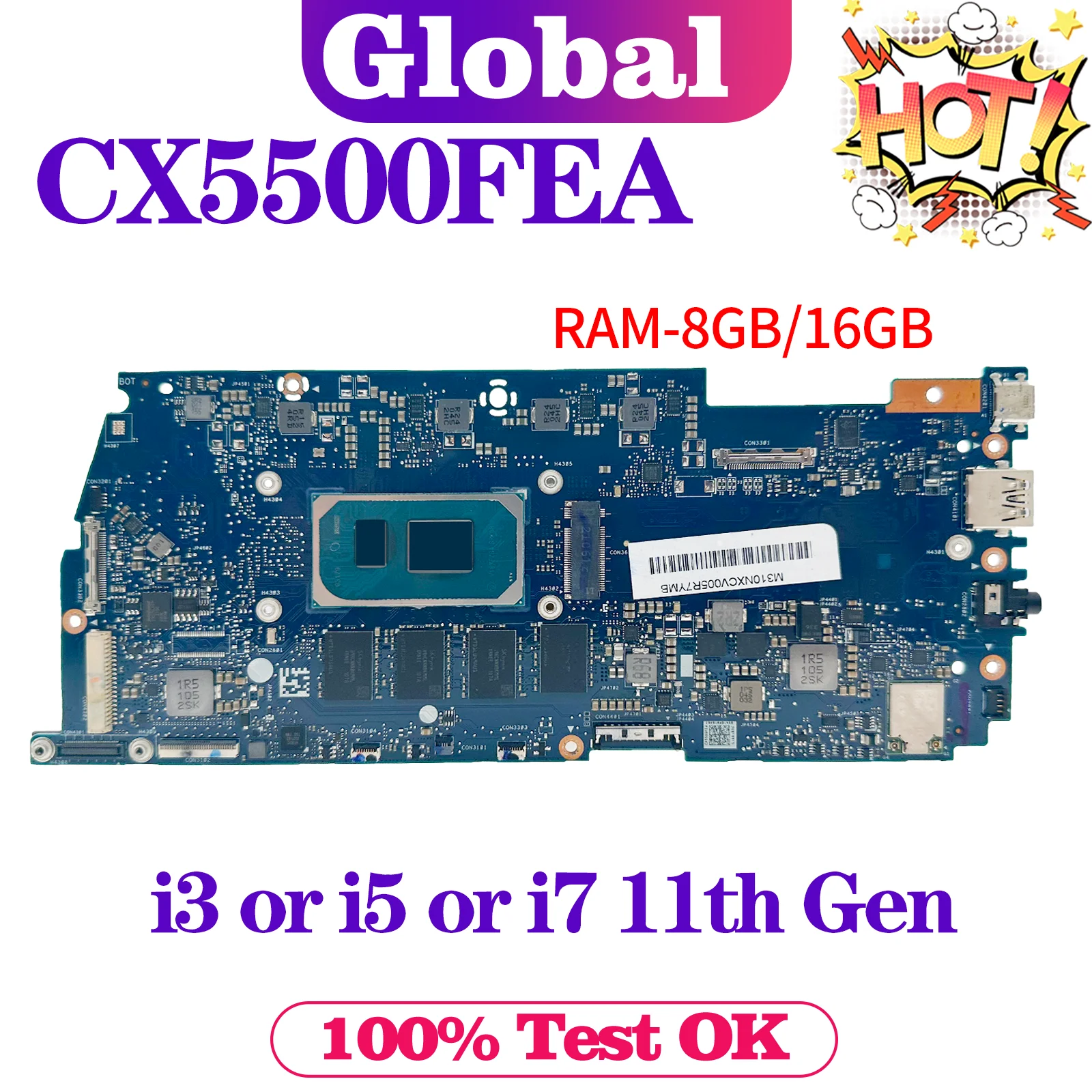 Placa base CX5500 para ASUS Chromebook Flip CX5 CX5500FEA placa base para ordenador portátil i3 i5 i7 11th Gen RAM-8GB/16GB