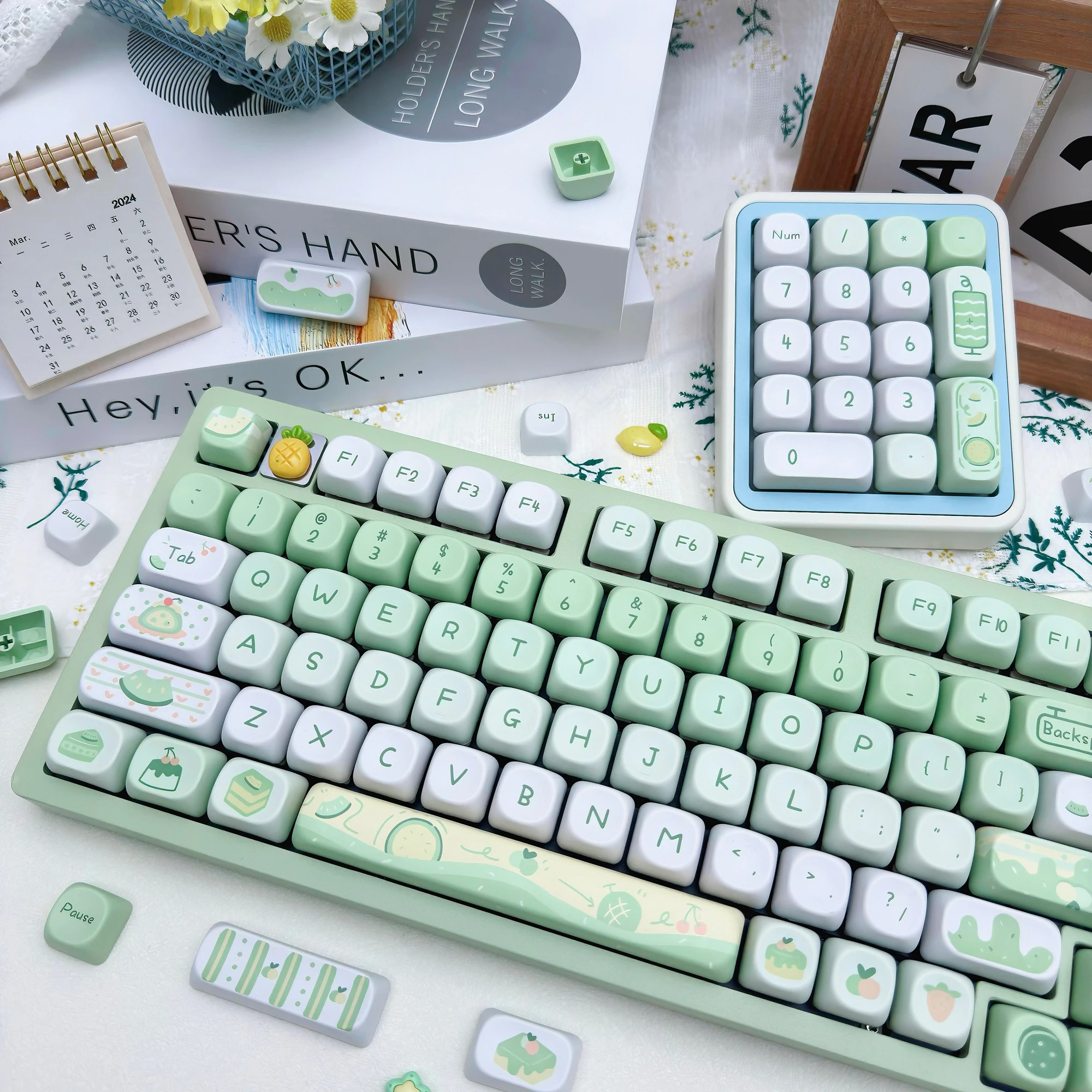 Honeydew Melon Ice Cream 114 teclas tema de verano Keycap PBT sublimación MOA lindo pequeño fresco verde Keycaps para teclado mecánico - imagen 2