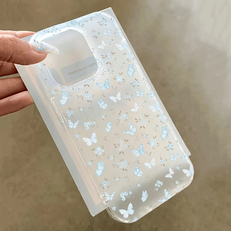 Funda de teléfono para iPhone 11 12 13 14 15 16 Pro Max 13 Mini XR XS X 7 8 Plus SE2 Mariposa floral esmerilada Diseño simple Cubierta de parachoques - imagen 5