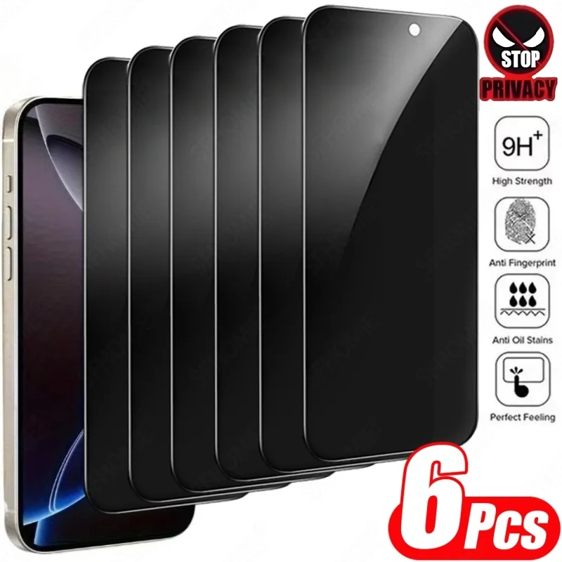 Protector de pantalla de vidrio templado antiespía para iPhone 11 12 13 14 15 16 17 Pro Max 14 15 16 Plus 16e, película de vidrio de aire, 6 uds.