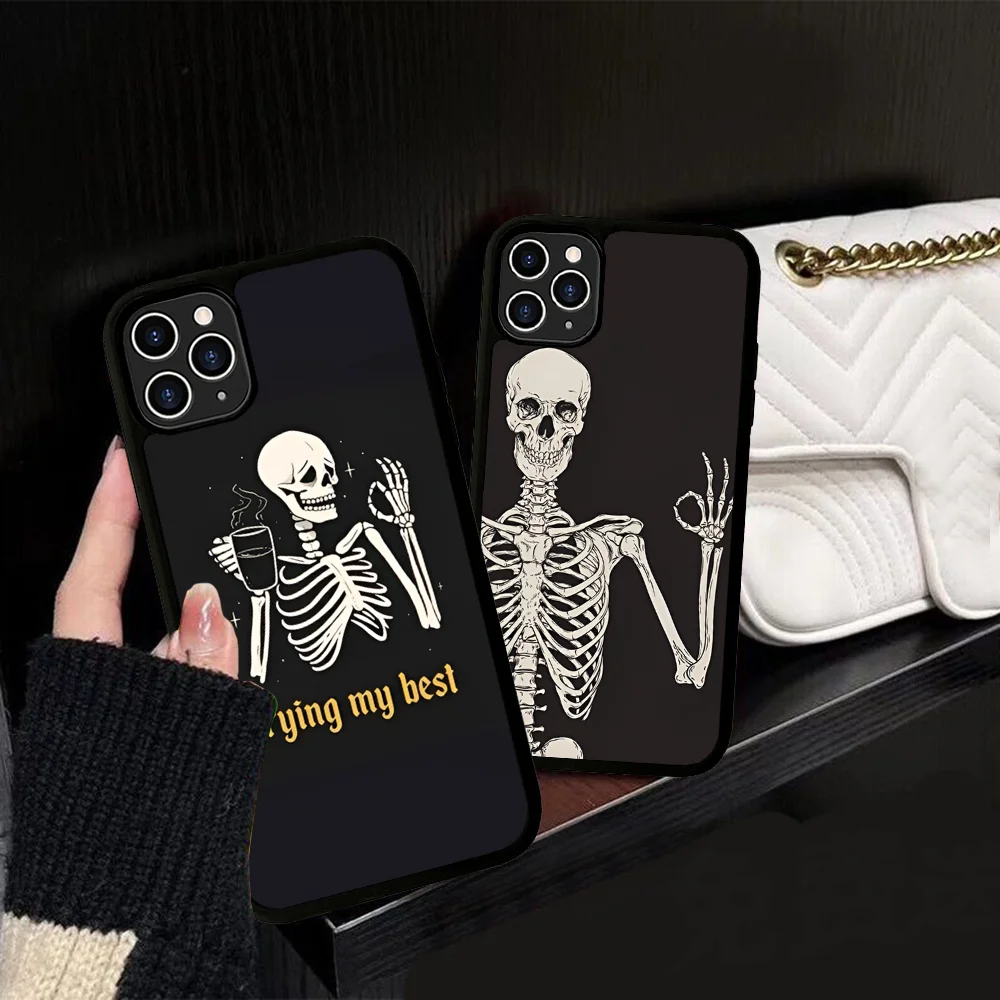 Esqueleto Bro cráneo funda de teléfono de silicona PC + TPU para IPhone 11 12 13 14 15 16 Plus Pro Max cubierta