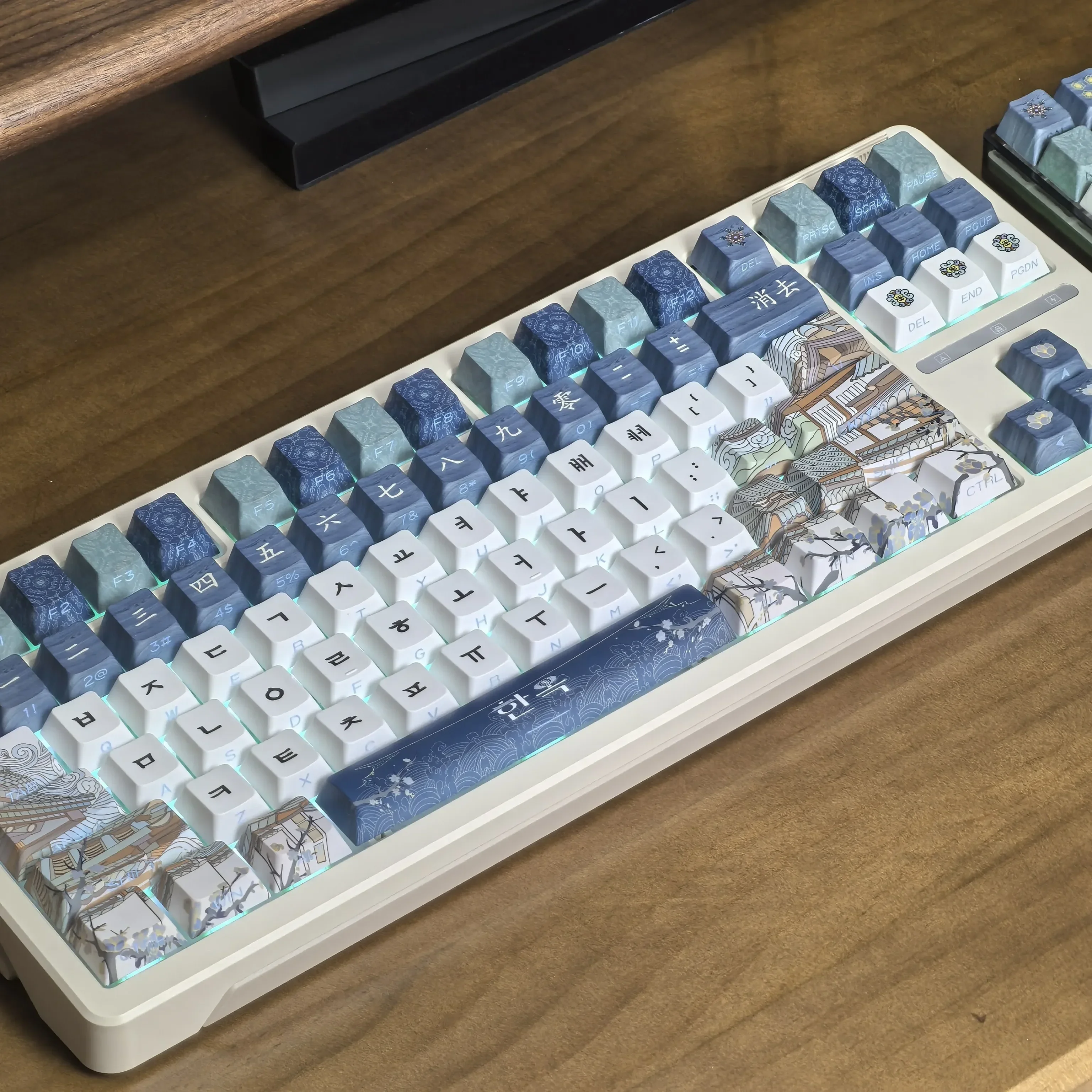 Hanok Seúl Keycap arquitectura teclas coreanas perfil de cereza lado grabado translúcido PBT 2,25/2.75U Alice Hangul teclado Cap - imagen 2