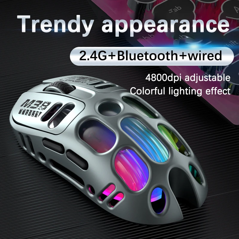 UTHAI M38 nuevo Bluetooth tres modos ratón inalámbrico carga RGB emisor de luz mecánico sonido hueco ratón para juegos - imagen 4