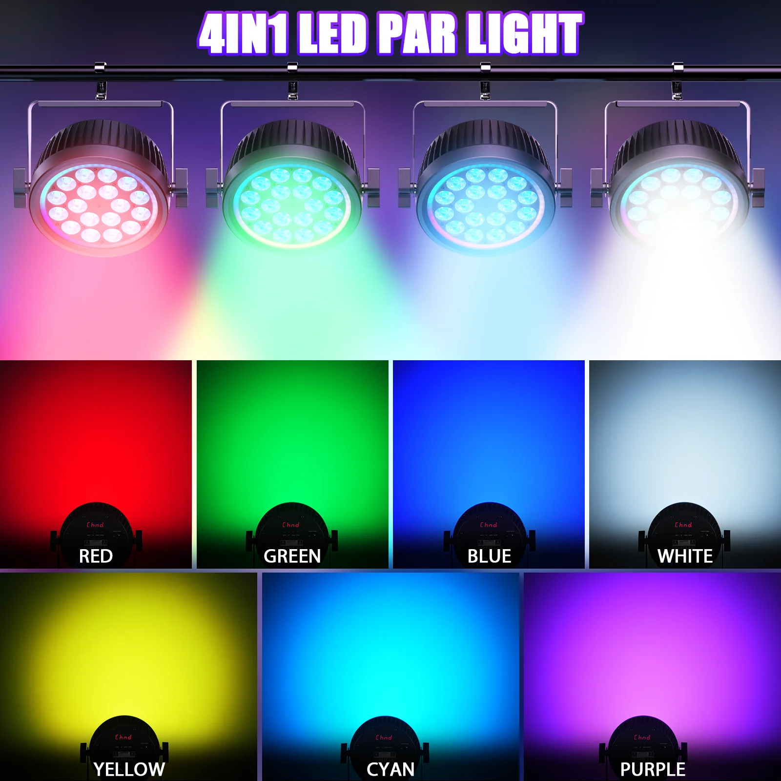 U'King 1/2/4 Uds 200W luces Par silenciosas 18X10W RGBW LED 16,7 M + luces de escenario de colores con anillo RGB DMX512 para fiesta de boda KTV Bar - imagen 5