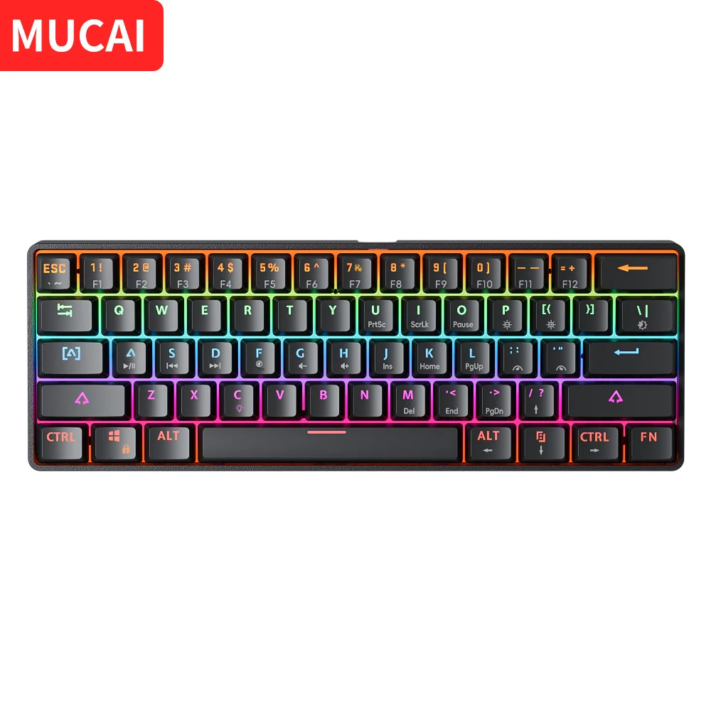 MUCAI MK61 USB Gaming Esports Teclado mecánico 61 teclas eje rojo Cable desmontable retroiluminación RGB intercambio en caliente