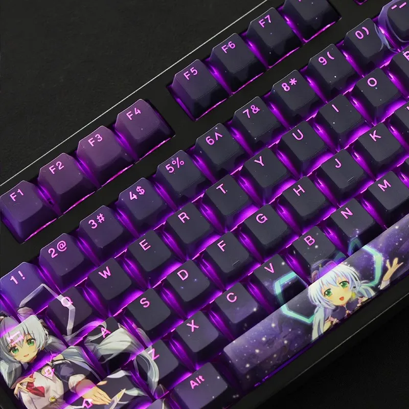 108 teclas/juego planetario Hoshino Yumemi Keycap PBT teclas retroiluminadas dibujos animados Anime Gaming Key Caps para ANSI 61 87 104 108 diseño - imagen 3