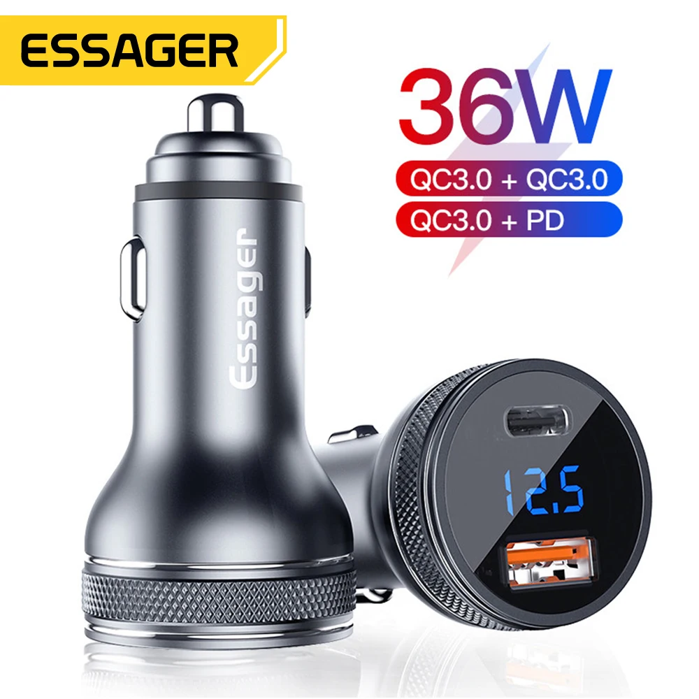 Essager-cargador Mini USB para coche, dispositivo de carga rápida 3,0 para iPhone 14 13 Xiaomi, tipo C QC PD 3,0