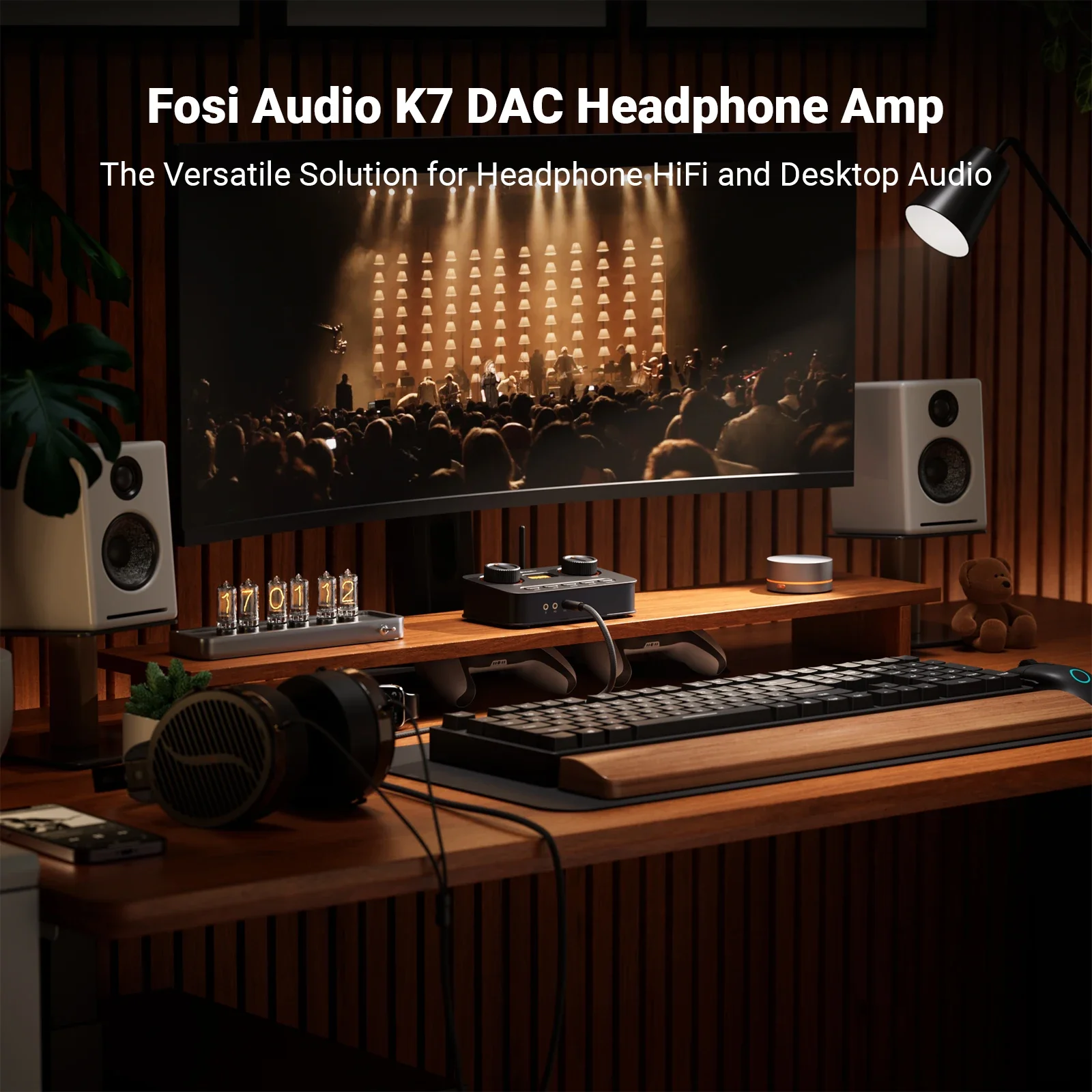 Fosi Audio K7 HiFi DAC y amplificador de auriculares, chip AKM4493ESQ DAC, PCM 384kHz/32Bit y DSD256, entrada de micrófono USB Audio DAC para juegos - imagen 2