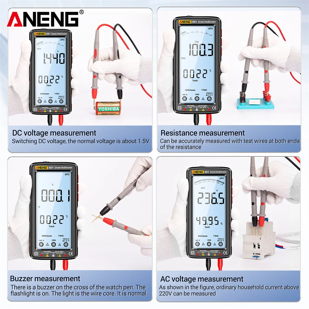 Multímetro inteligente profesional voltaje CA/CC corriente recargable sin contacto multímetro Digital pantalla LCD probador de corriente - imagen 5