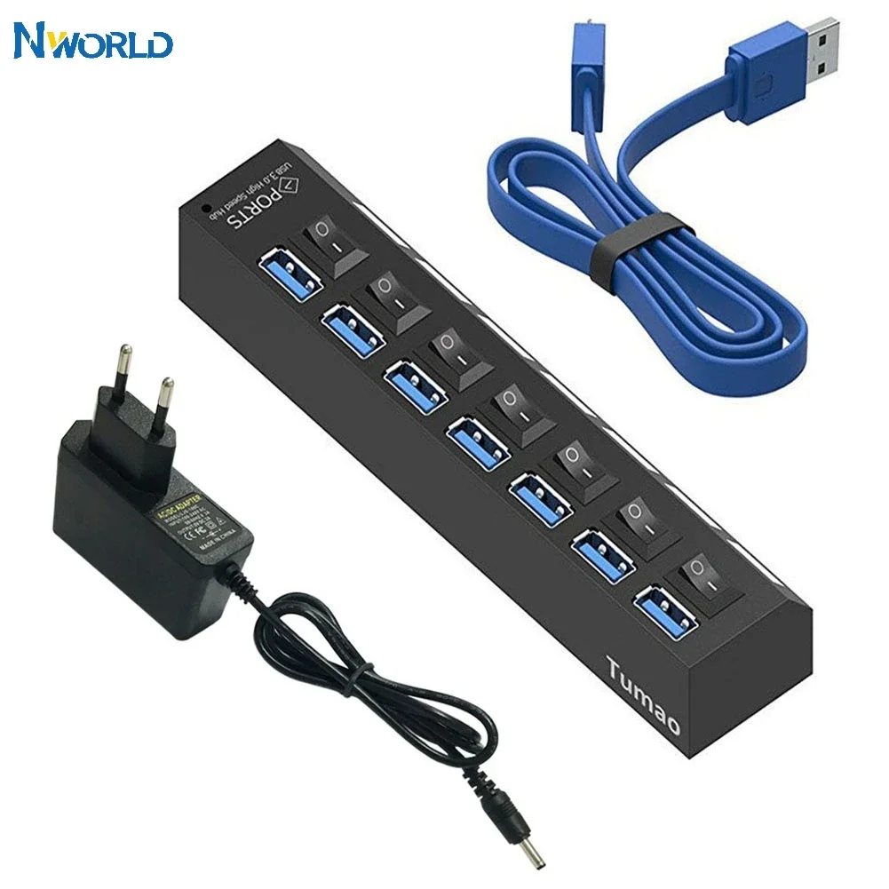 Nworld Multi puertos USB HUB 3,0 4/7 puertos interruptores adaptador de corriente accesorios de computadora divisor USB 5Gbps accesorios de PC