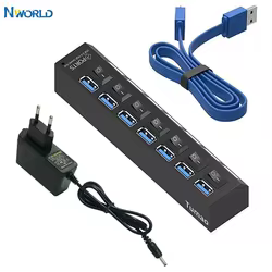 Nworld Multi puertos USB HUB 3,0 4/7 puertos interruptores adaptador de corriente accesorios de computadora divisor USB 5Gbps accesorios de PC