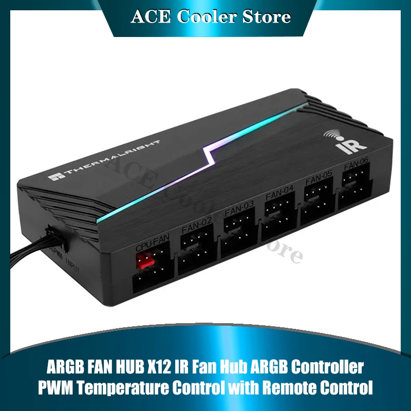 Hub de ventilador ARGB, control remoto por infrarrojos compatible con computadora PWM+Light AURA SYNC, interfaz de cabezales 12X - imagen 3