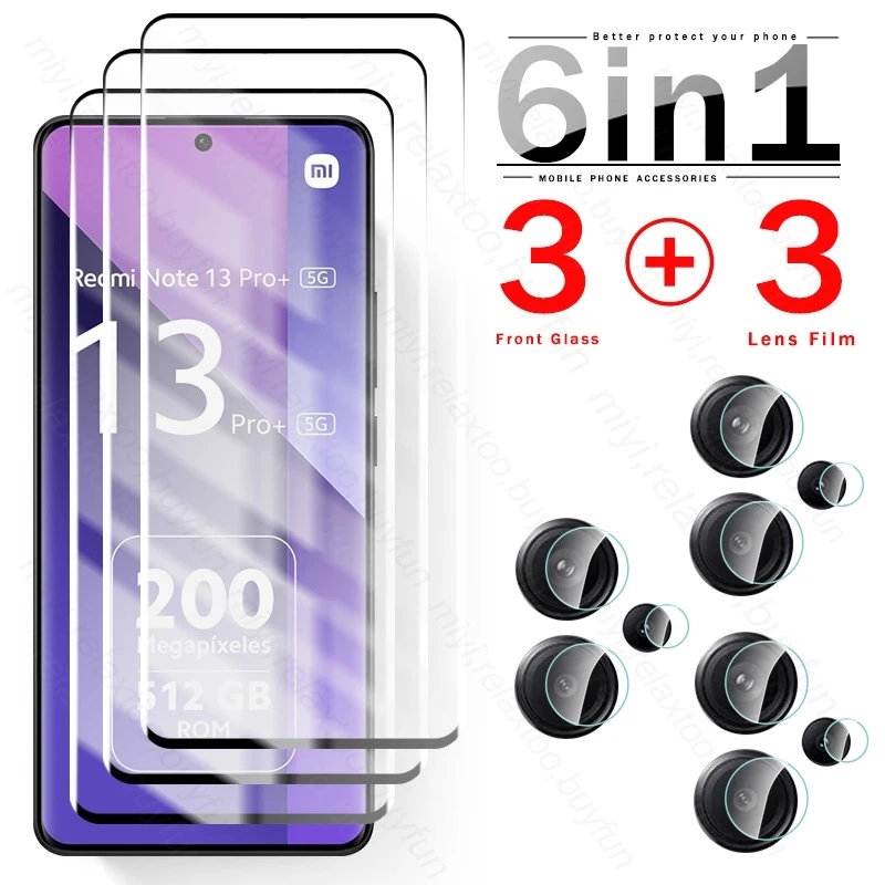 Película protectora de pantalla para lente de cámara, cristal templado 6 en 1 para Xiaomi Redmi Note 13 Pro Plus 5G 4G Pro +