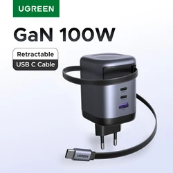 Cargador Rápido UGREEN GaN 100W USB-C con Cable Retráctil