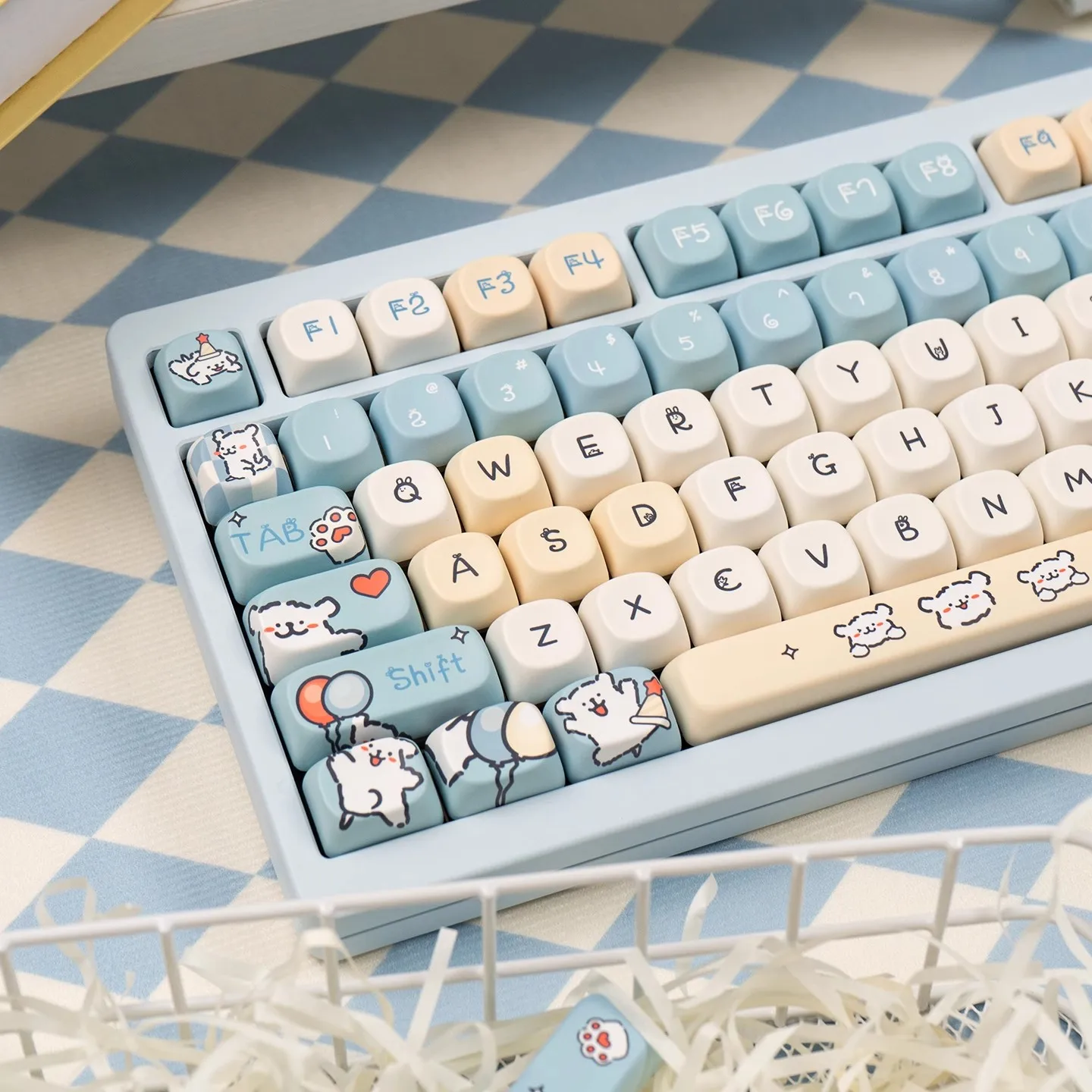 136 teclas GMK azul MOA Keycaps PBT Dye Subbed Key Caps Cherry Profile Keycap con 2.25U 2.75U 3U 7U barra espaciadora ISO Enter - imagen 3