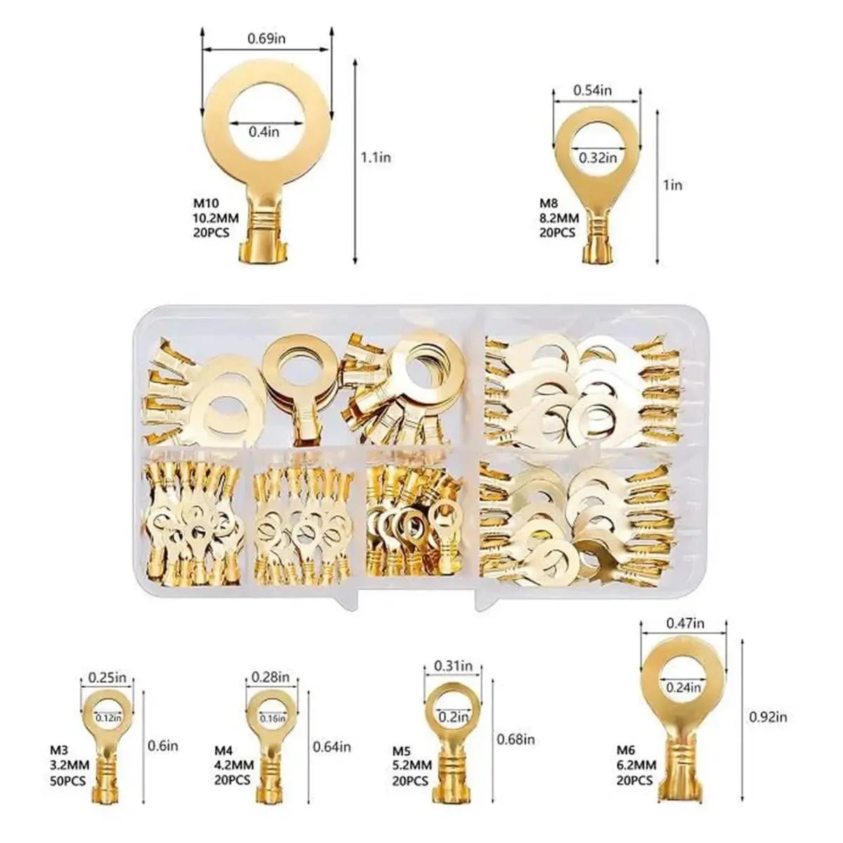 Terminal desnudo redondo tipo O 150 unids/caja, 6 tipos 3,5/4/5,5/8/9MM conector de cableado de latón de Terminal de engarzado en frío desnudo redondo tipo O - imagen 4