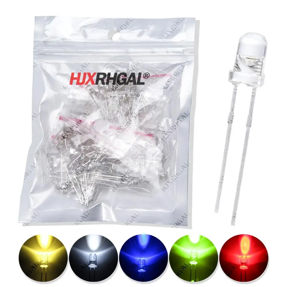 Kit de diodos emisores de luz LED ultrabrillante, 100 piezas, F3, 3MM, redondo, agua clara, verde, amarillo, azul, blanco y rojo, cada 20 piezas