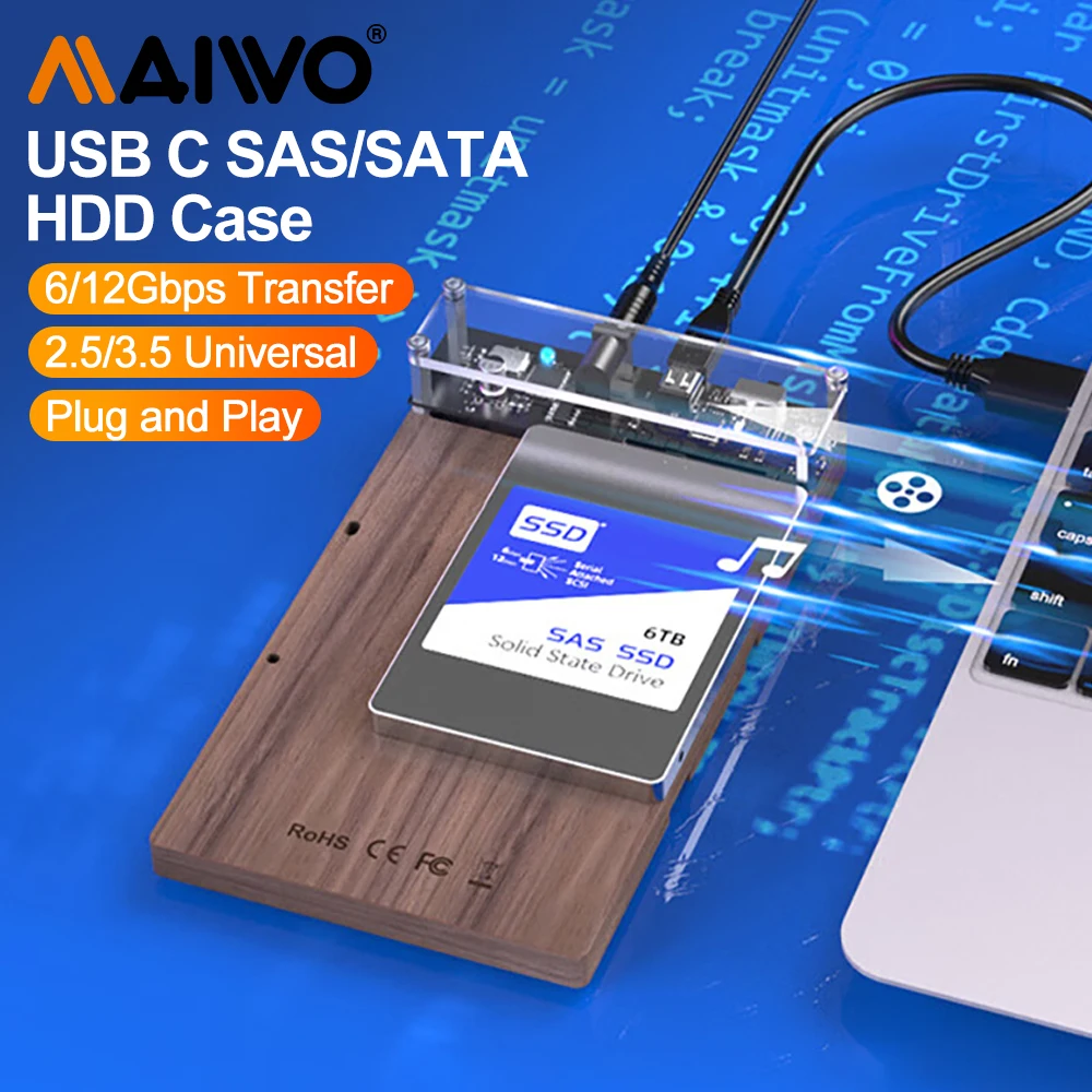 Estación de acoplamiento de disco duro MAIWO SAS para caja de disco HDD SSD de 2,5/3,5 "SATA a USB 3,0 tipo C caja de disco duro externo para caja de Pc
