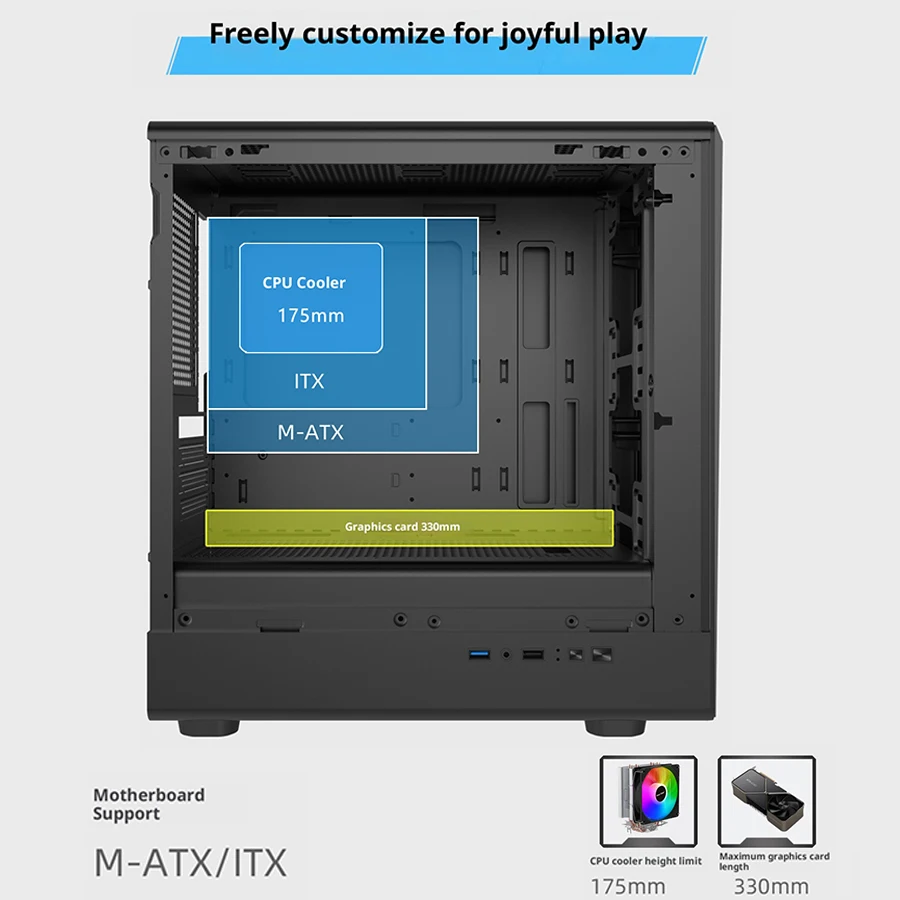 Power Train Zhijie V3 M-ATX RGB tira de luz colorida ITX PC gaming case lado transparente 240 refrigeración por agua caja de computadora de escritorio - imagen 5