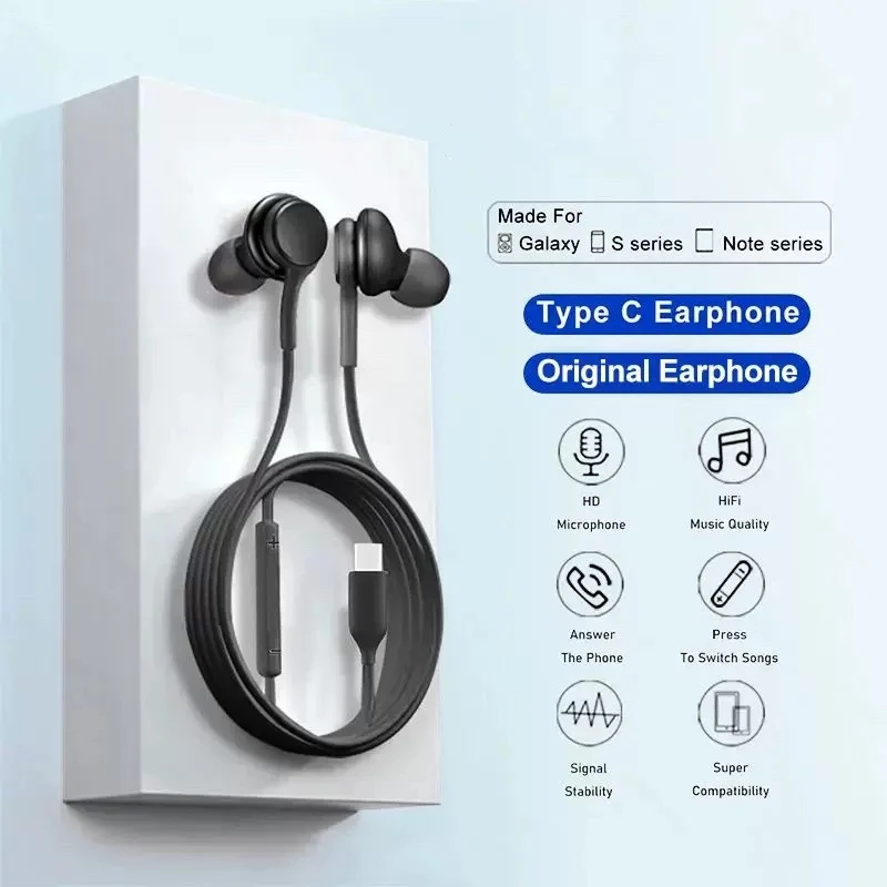 Auriculares con cable tipo C para Samsung Galaxy S23 S21 S22 Ultra Plus, auriculares de 3,5mm, accesorios A54 A34 A53 A53