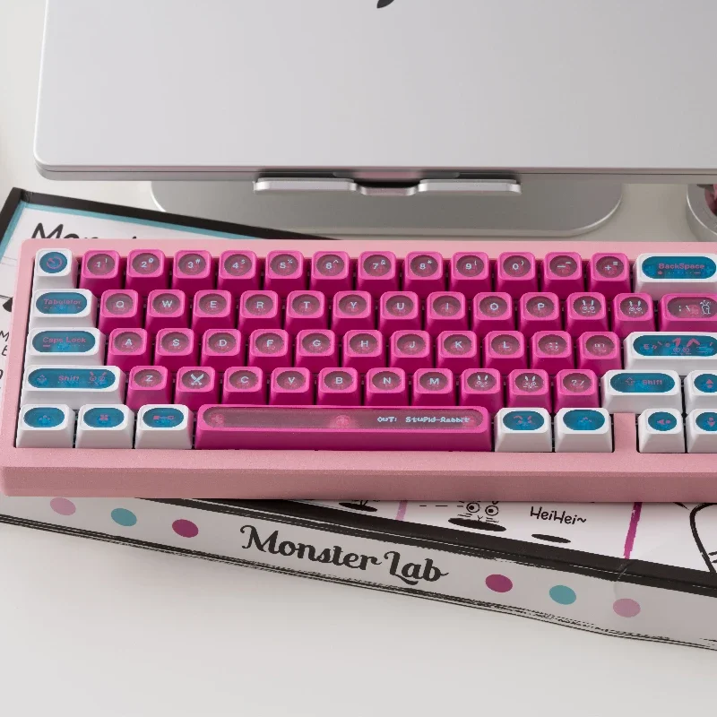 Out Rabbit-Juego de teclas con temática PBT para PC, tapas de teclado rosas transparentes, perfil de cereza, lindo, accesorio de teclado mecánico - imagen 4