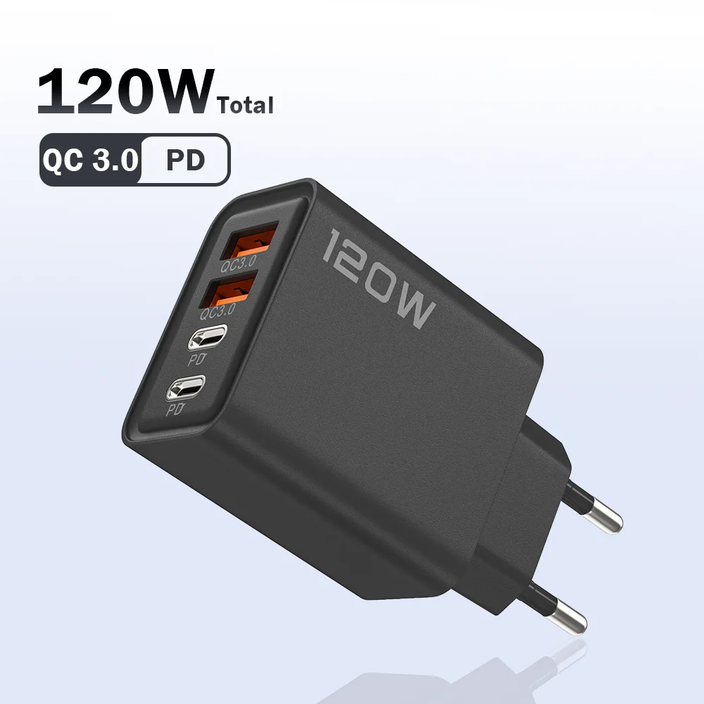 Cargador USB Total 120W adaptador de carga de teléfono móvil de carga rápida para iPhone Samsung Xiaomi Huawei QC 3,0 cargador de pared PD tipo C