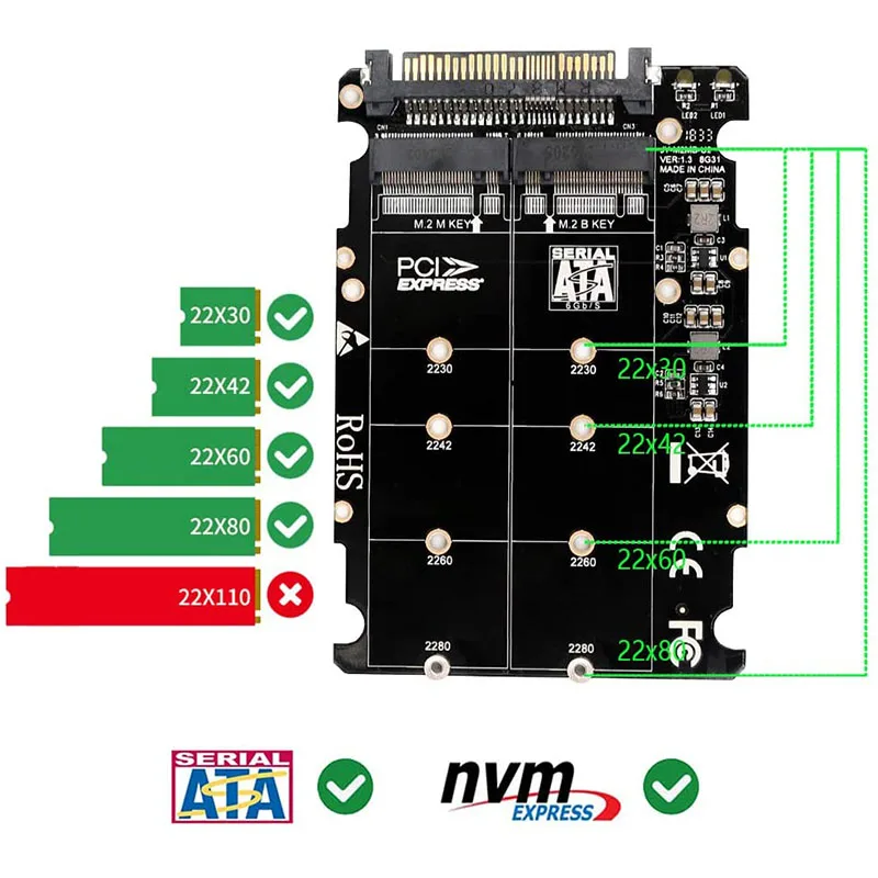 2 en 1 M.2 NVMe SATA U2PCB M.2 NVME SSD Key M Key B SSD a U.2 SFF-8639 adaptador PCIe M2 convertidor piezas de computadora de escritorio - imagen 3