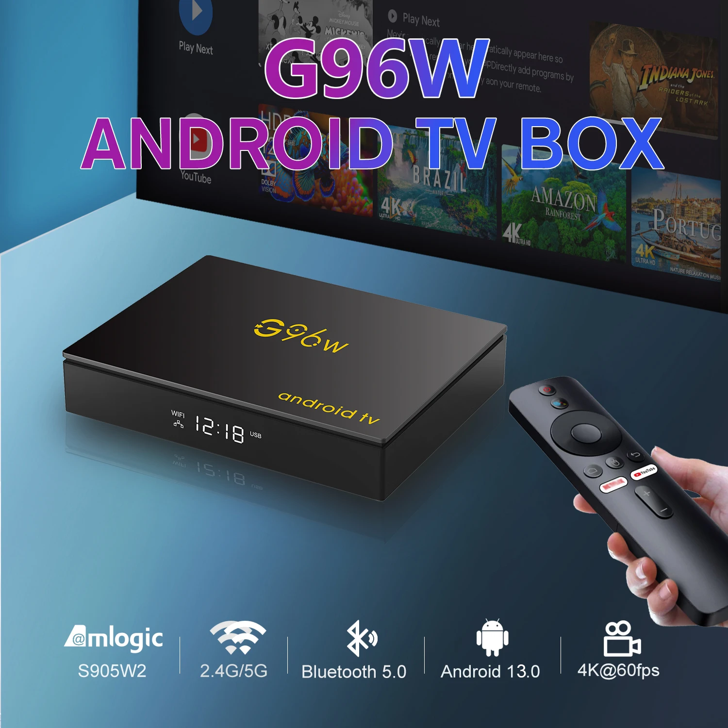 Android 13 Dispositivo de TV inteligente 8K 2GB16GB Netflix Youtube KODI 2.4G5G WiFi Amlogic S905W2 caja multilingüe Streaming Media Play G96W