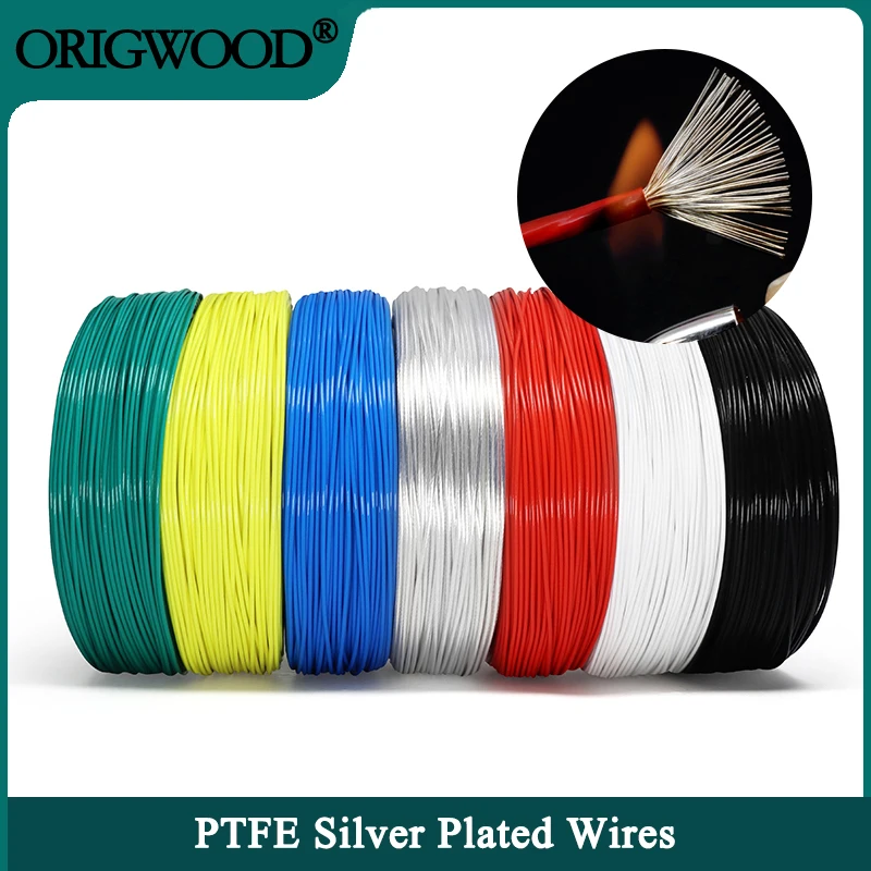Cable chapado en plata de PTFE de 1/5/10m, 30 28 26 24 22 20 AWG, línea de señal de Audio HiFi, Cables de cobre OFC de alta pureza para impresora 3D