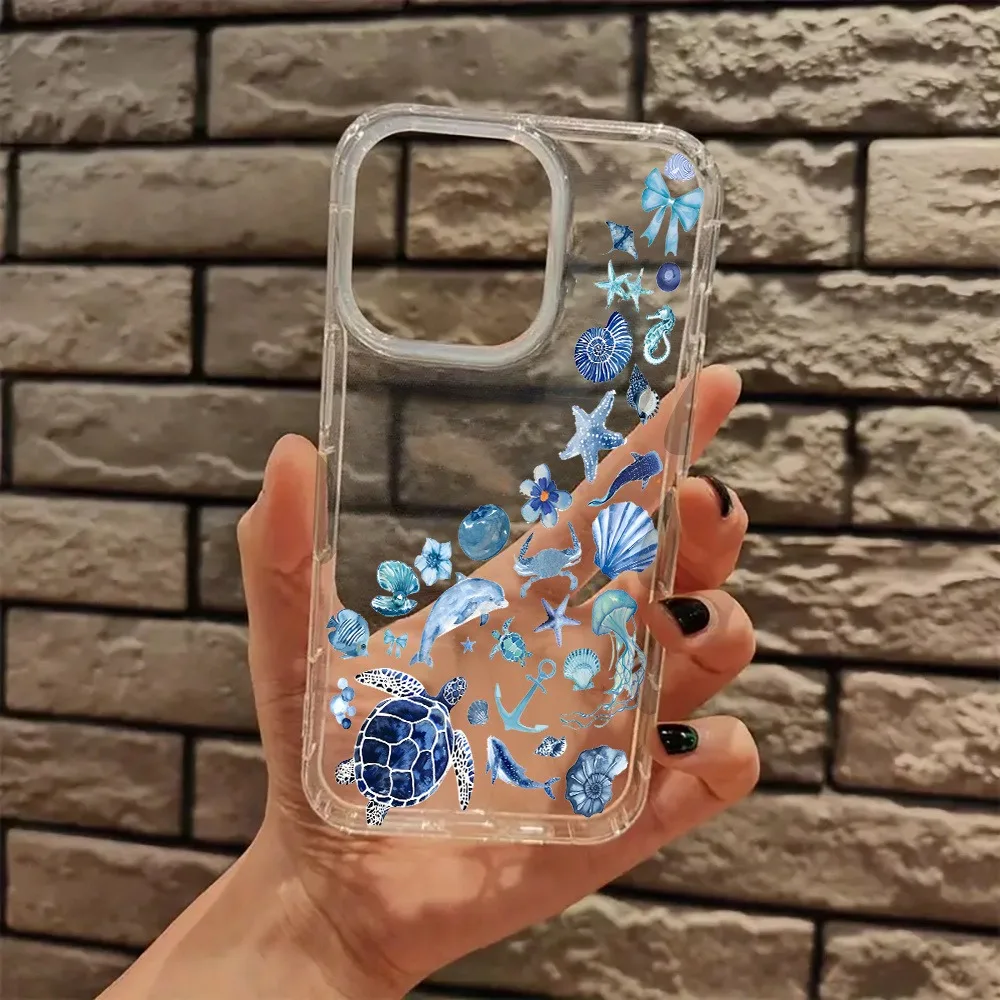 Para iPhone 16 15 14 Pro Max 13 12 11 Funda costera vaquera azul océano estético transparente para iPhone XS Max X XR 7 8 Plus Funda - imagen 3