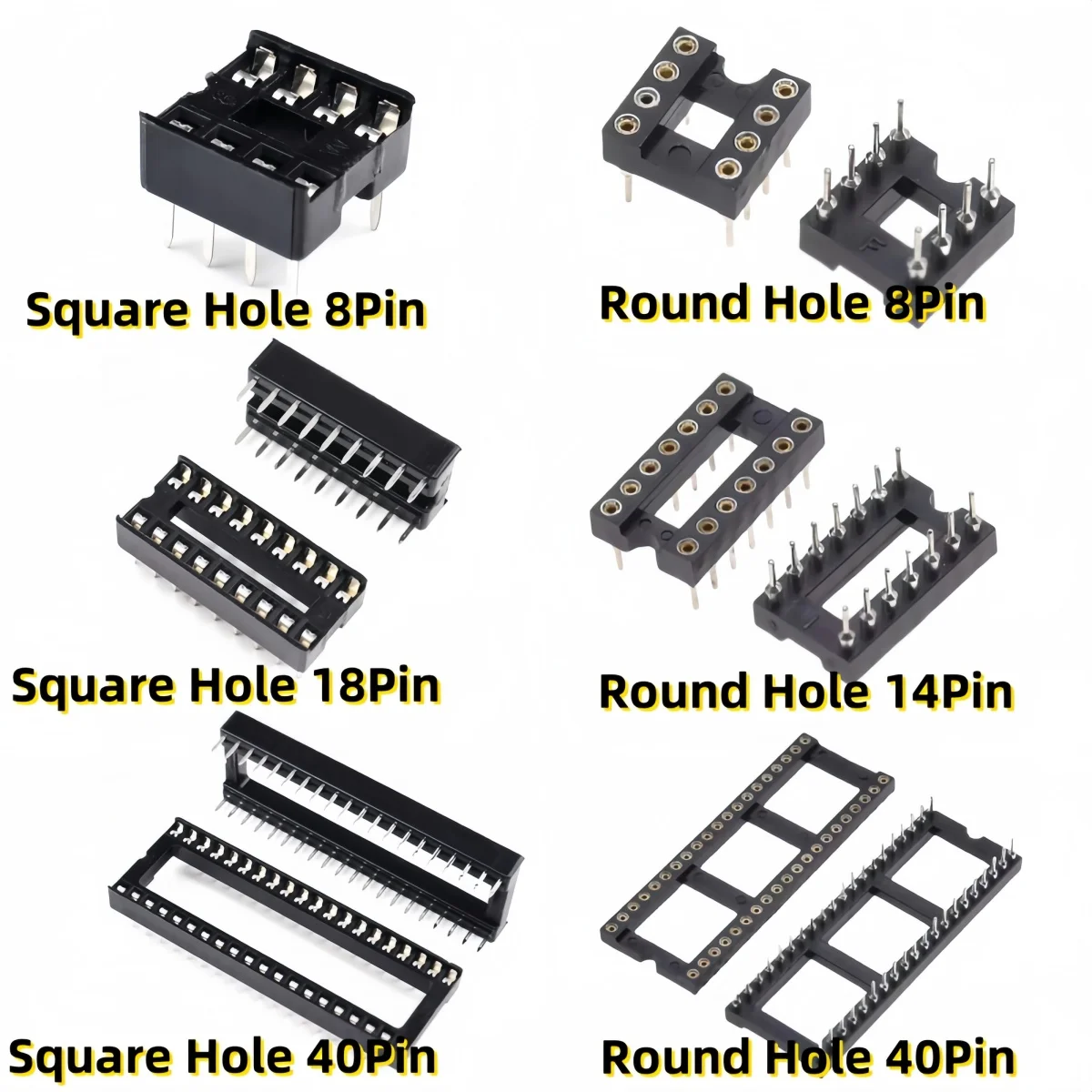 Enchufes IC DIP8 DIP14 DIP16 DIP18 DIP20 DIP28 DIP40 pines agujero redondo 2,54 conector PCB DIP Socket 6 8 14 16 18 20 28 32 40 pines