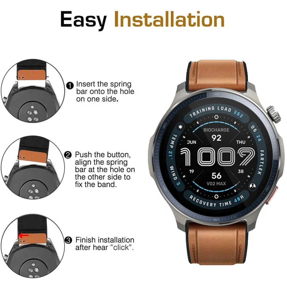 Correa de cuero y goma de 22mm para reloj COROS APEX 4 de 42mm para pulsera de repuesto COROS PACE 3 2/PACE Pro/APEX 2 Pro/APEX de 46mm - imagen 2