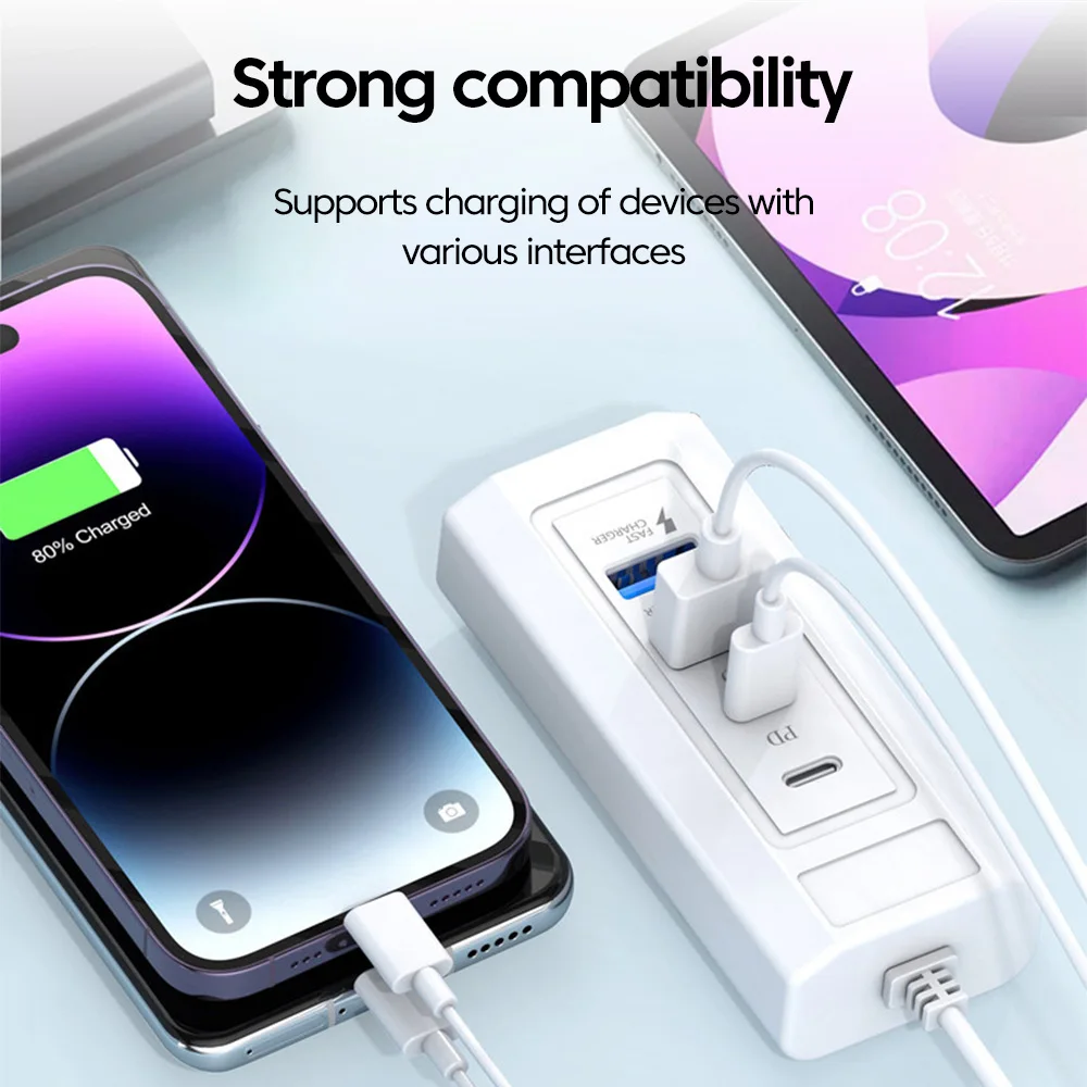 Cargador USB multipuerto PD, carga rápida, divisor QC3.0 de 4 puertos, cargador rápido para adaptador de pared de enchufe de extensión de teléfono móvil ﻿ - imagen 4