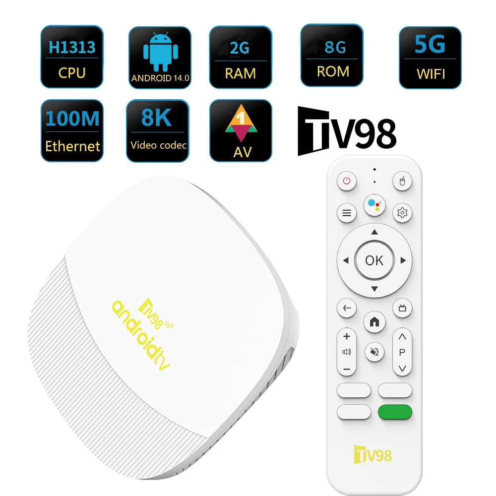 TV98 ATV Max Android 14 TV Box Allwinner H313 2GB 8GB Wifi 6 BT 8K 4K AV1 Full HD reproductor multimedia inteligente Control de voz decodificador - imagen 2