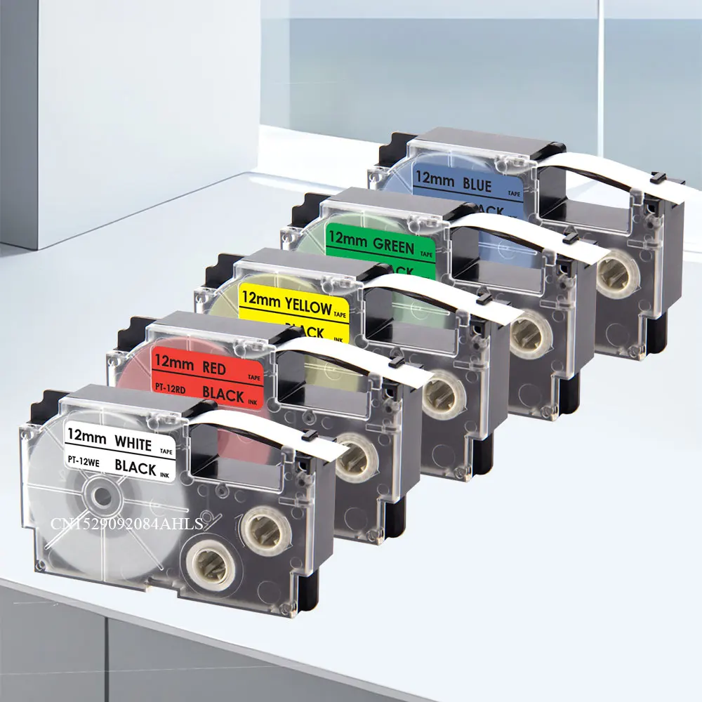 Cinta adhesiva blanca para impresora de etiquetas Casio, Compatible con XR12WE, XR12X, XR9WE, XR6WE, KL60, KL430, KL120, EL700, KL300, 6mm, 9mm, 12mm