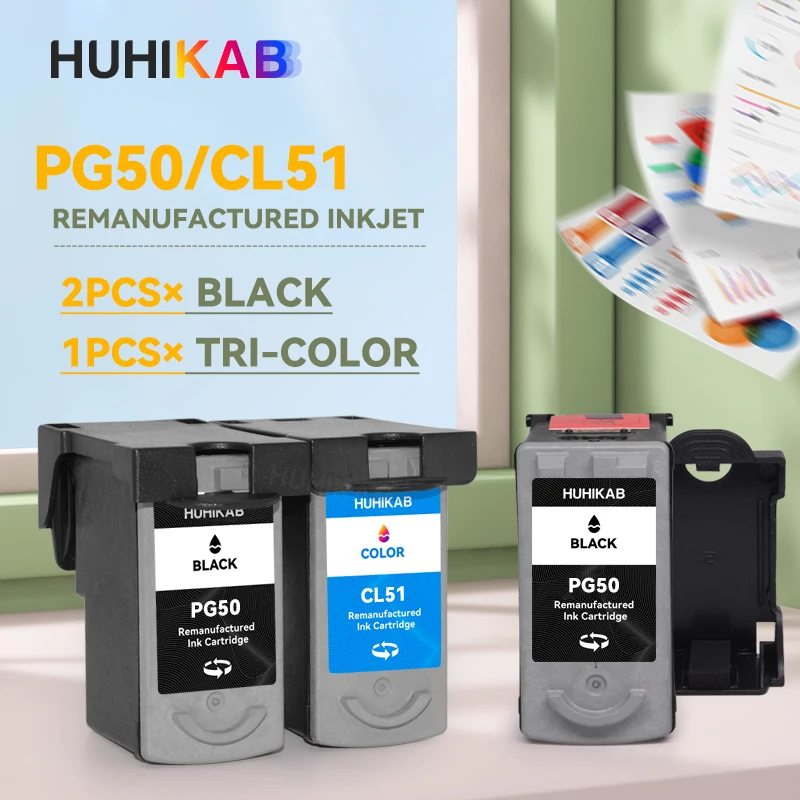 HUHIKAB PG50 CL51 Compatible con cartuchos de tinta Canon PG 50 CL 51 para impresora Canon Pixma iP6220D MP150 MP160 MP170 MP180 MP450