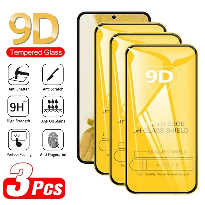 3 uds 9D vidrio templado para Galaxy S24 Ultra A54 A14 A13 A53 A34 A33 A52 5G S22 S23 Plus Protector de pantalla para Samsung A70 A71 A72