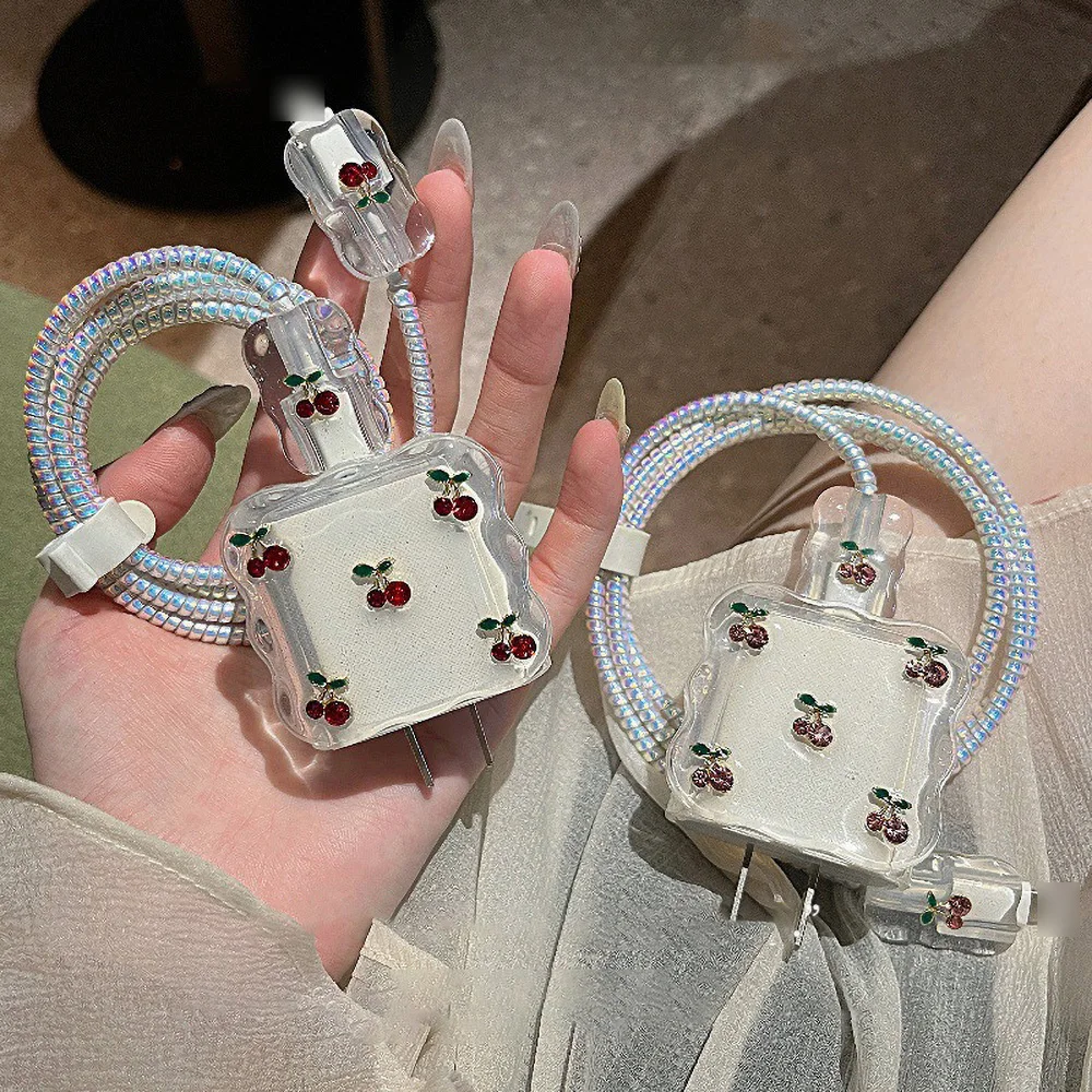 Funda protectora de Cable USB con purpurina de tulipán de Metal 3D para iPhone 16 15 14 13 18W-20W línea de datos Cable de cabeza de mordida funda de carga rápida - imagen 3