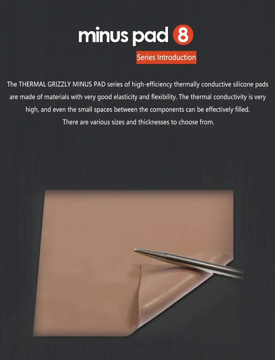 Almohadilla térmica Grizzly 8,0 W/MK 30*30*1,0mm tarjeta gráfica de CPU de varios tamaños disipador de calor placa base almohadilla de silicona de disipación de calor - imagen 2