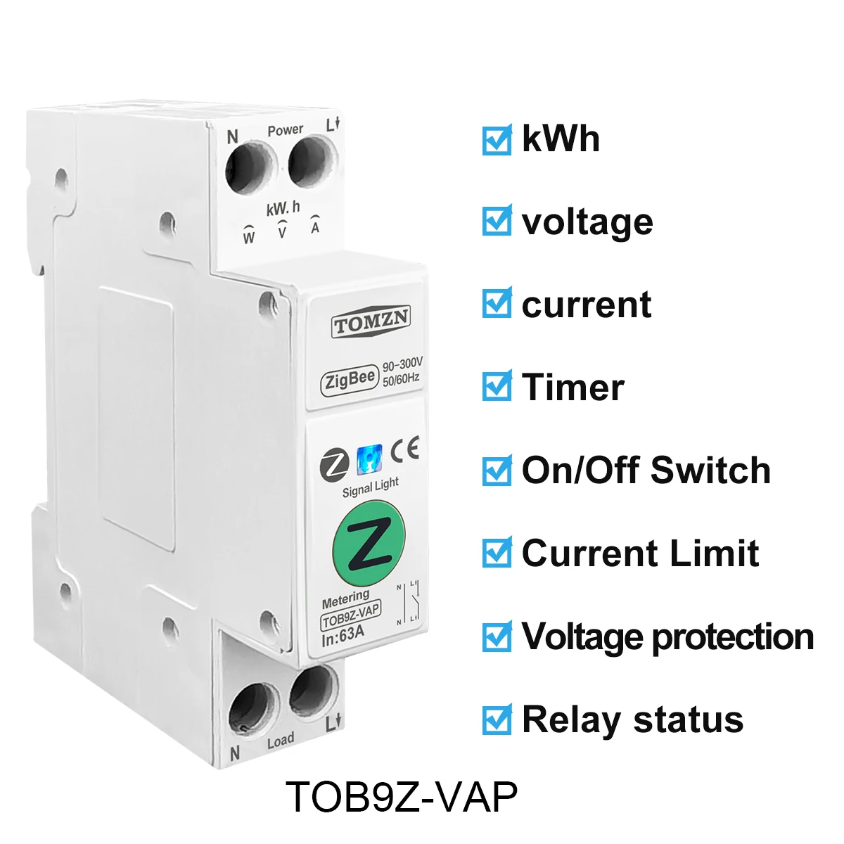 TOMZN Zigbee 63A 1P + N WIFI interruptor inteligente medidor de energía Kwh medición monitoreo disyuntor temporizador relé MCB TUYA smartlife - imagen 4