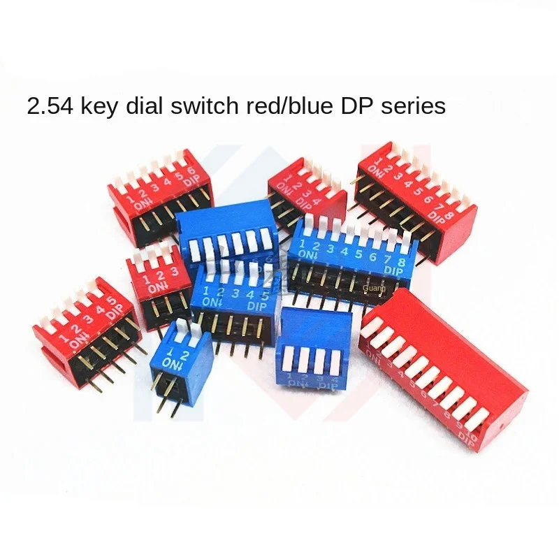 5 unids/lote estilo Piano 2,54mm distancia del pie interruptor Dip de Dial lateral 2P 1/2/3/4/5/6/8P Bit interruptor de enchufe directo rojo/azul
