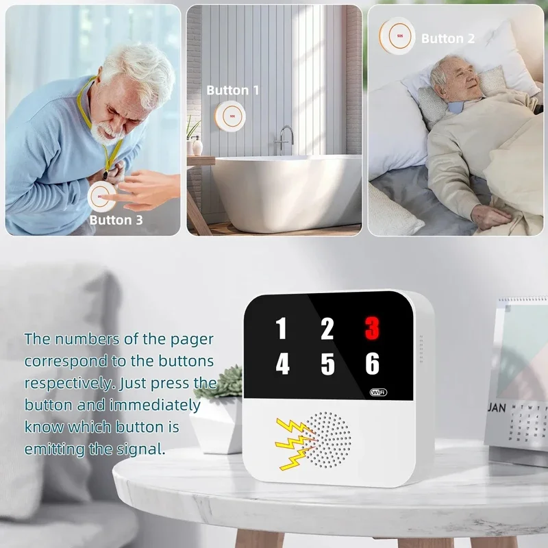 Buscapersonas inalámbrico WiFi para cuidadores de ancianos, botón de llamada SOS, sistema de alerta médica SOS de emergencia para pacientes mayores en casa - imagen 5