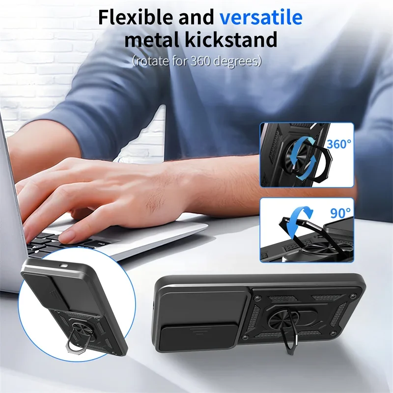 Para Infinix Hot 60 Pro Plus funda con soporte de anillo magnético para Infinix Hot60Pro 60i protección de lente deslizante soporte a prueba de golpes cubierta dura - imagen 2