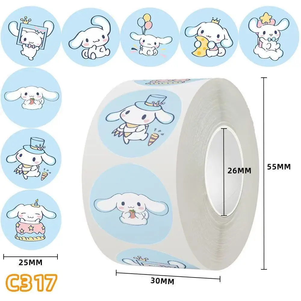 500 uds/rollo de pegatinas Kawaii de Anime Sanrio, Hello Kitty Kuromi Cinnamoroll Pochacco, pegatina DIY de papelería, pegatina bonita de dibujos animados para regalo - imagen 5