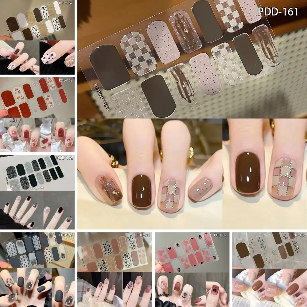 14 tiras impermeables de pegatinas de Gel para uñas, cubierta completa semicurada, parche para uñas, tiras de esmalte de uñas de Gel florista, fabricación de manicura DIY