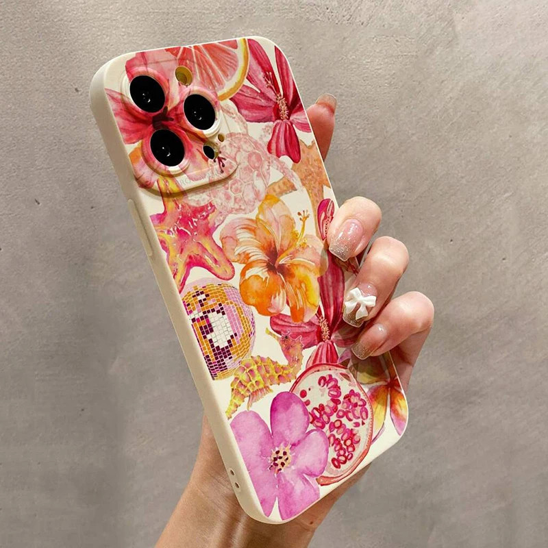 Funda de teléfono minimalista con diseño de flor de hibisco rosa para iPhone 16 15 14 13 12 11 Pro Max XS X XR 7 8 Plus SE 2020 2022 16e - imagen 2