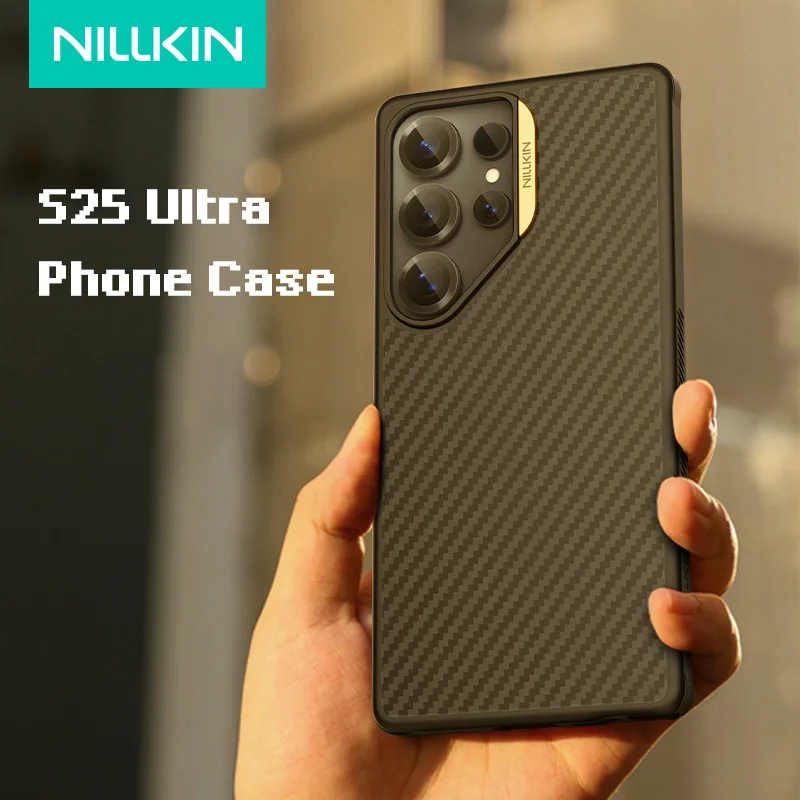 Funda magnética Nillkin para Samsung Galaxy S25 Ultra Pro, funda con tapa de fibra de carbono con protección de lente, funda delgada a prueba de golpes para teléfono