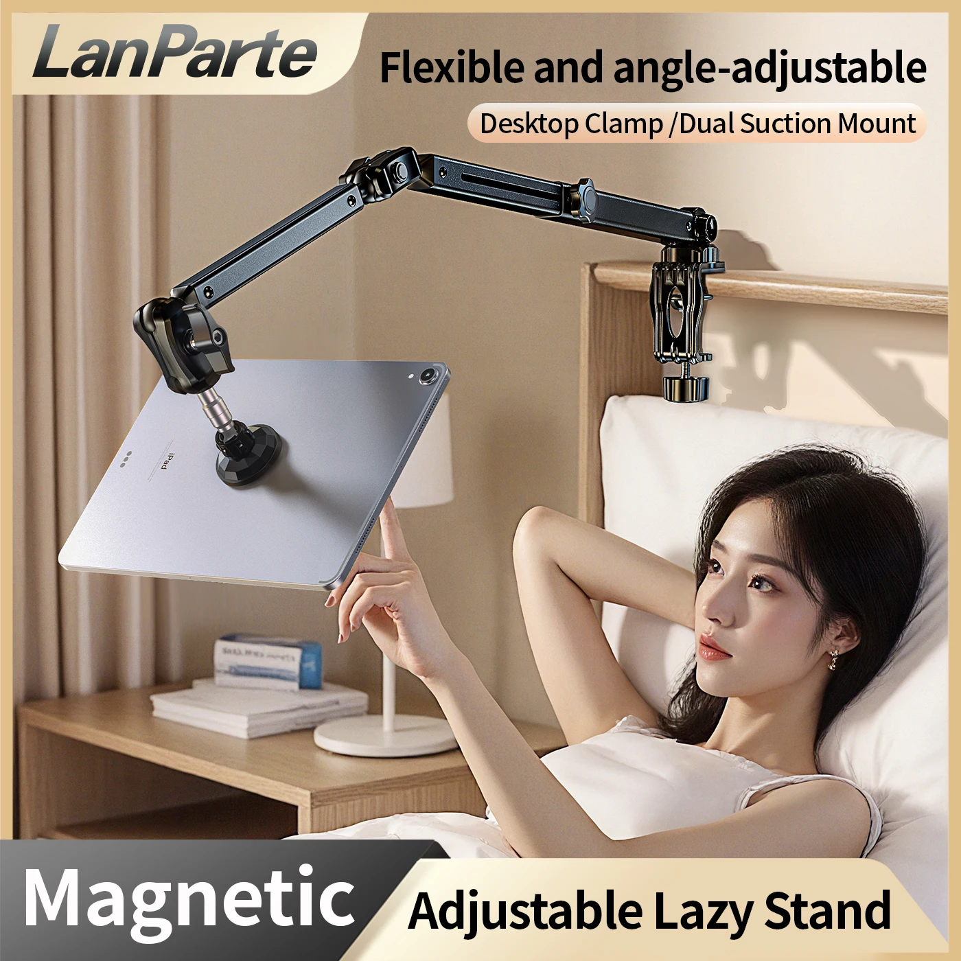 Soporte para tableta Lanparte para escritorio, soporte con abrazadera para iPad, 360 °   Soporte de brazo ajustable para tabletas iPad Pro/Air/,Galaxy Tabs, 4,7"-13,5" - imagen 2