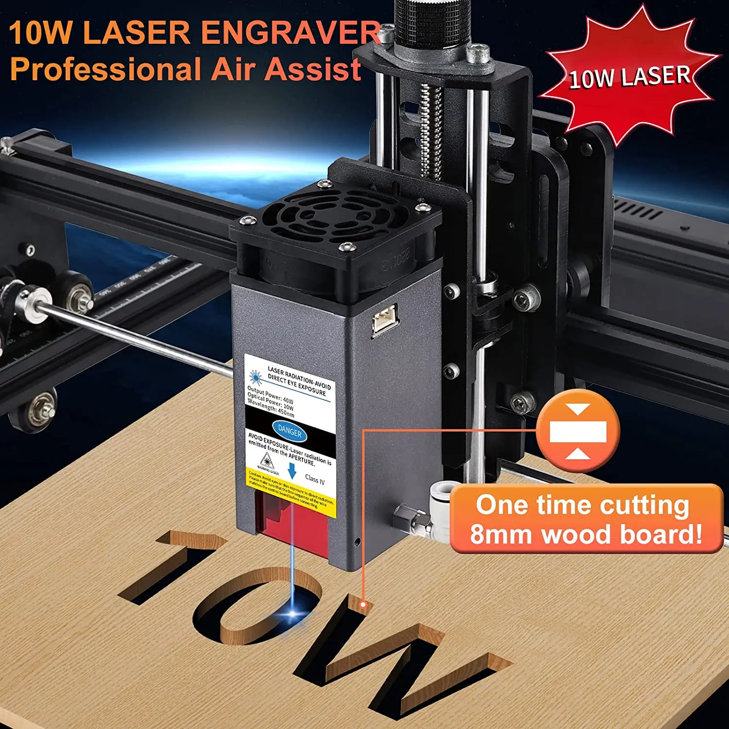 Módulo láser de 40W con asistencia de aire, módulo de grabado CNC, cabezal láser de potencia óptica de 10W, para máquina de grabado y corte láser DIY - imagen 2