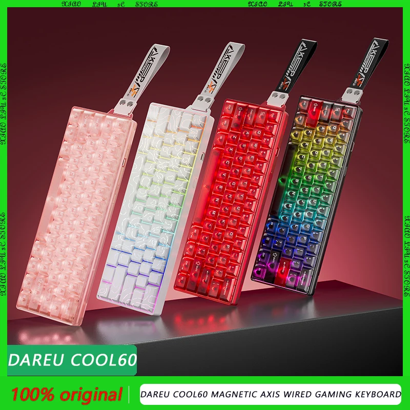 Dareu Cool60 Teclado para juegos por cable Teclas totalmente transparentes monomodo de alto rendimiento Eje magnético de precisión 0,01